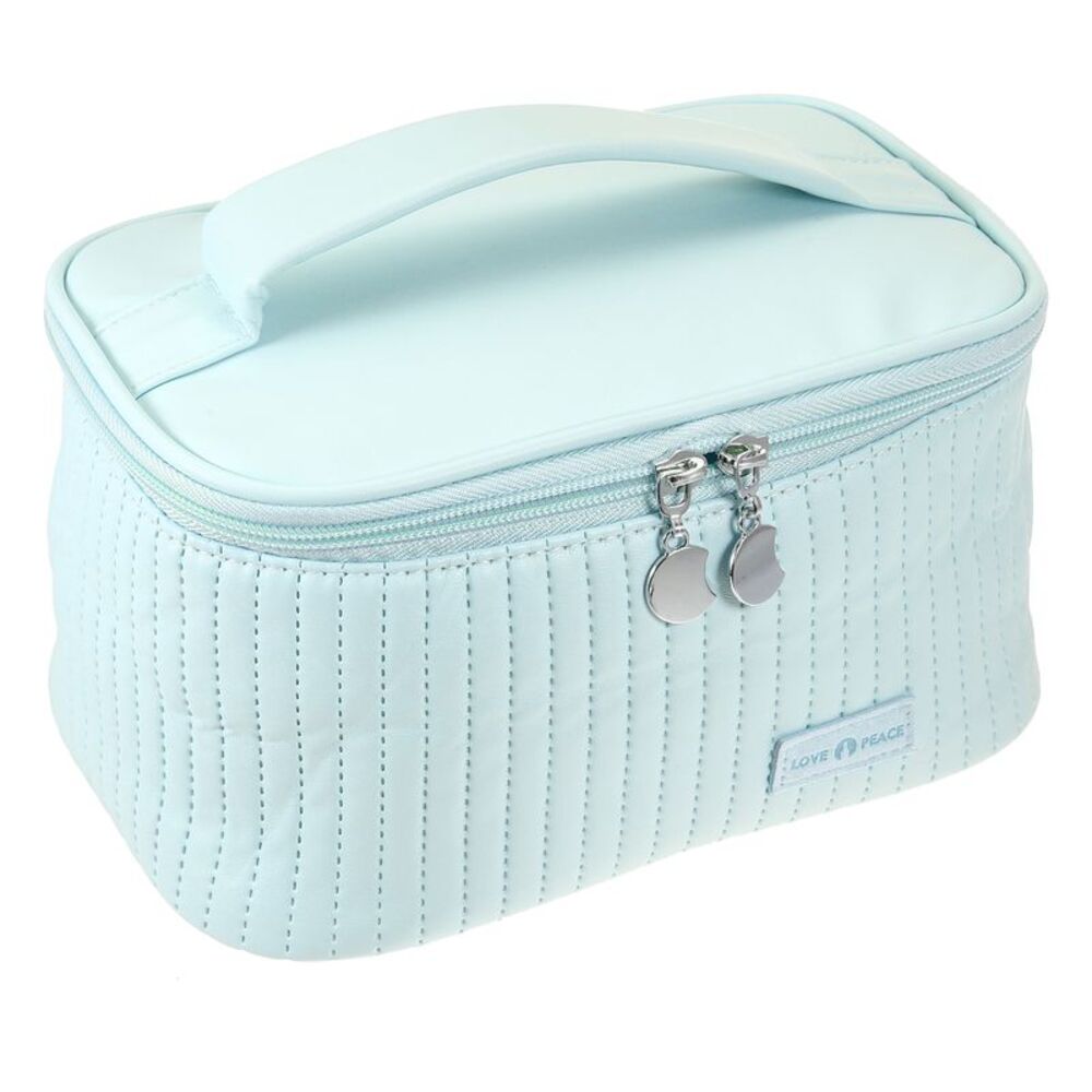 Polyurethane Leather Travel Large Makeup Organizer Toiletry Bag Blue